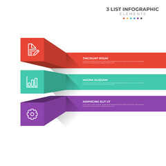 3 points of steps diagram, 3D list layout, infographic element template vector with icons
