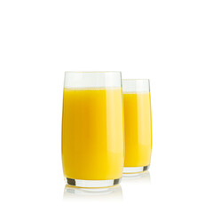 Organic Orange juice glass, isolated on white. Glass of fresh orange juice on white background
