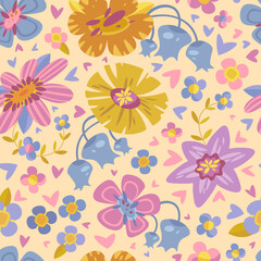 Vintage pattern with stylized flowers in warm colors. Background for cover design of sketchbooks and notebooks
