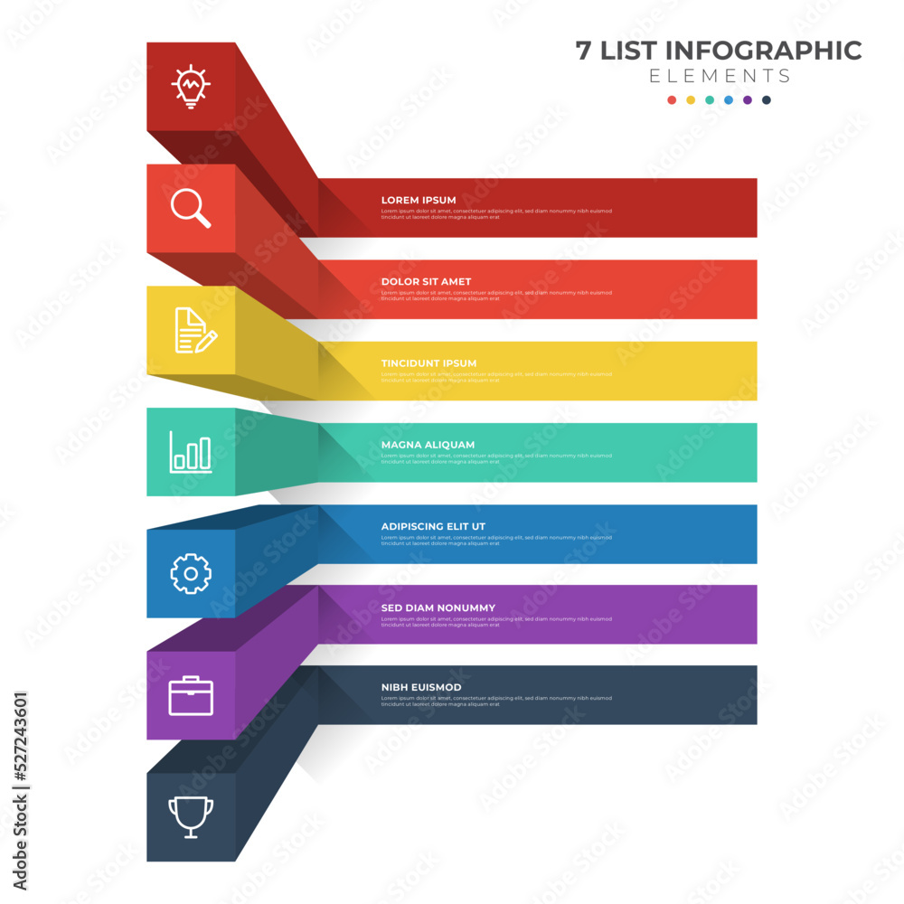 Poster 7 points of steps diagram, 3d list layout, infographic element template vector with icons