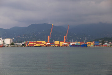 Fototapeta premium cargo cranes in the water area of the port of Batumi