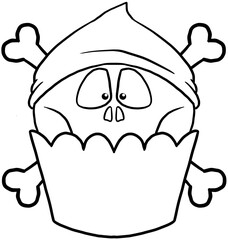 skull pirate skeleton cartoon halloween cupcake coloring