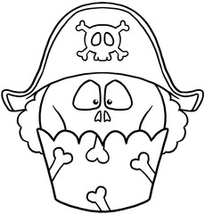 skull pirate skeleton cartoon halloween cupcake coloring