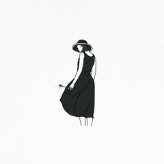 girl black and white dress outline illustration