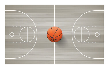 Basketball field and ball.