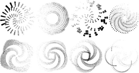 Grunge lines in Circle Form . Spiral Vector Illustration .Textured round Logo . Design element . Abstract Geometric circular shapes .Rotating grunge radial line. Concentric circles