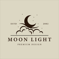 moon light logo vector vintage illustration template icon graphic design. lunar or crescent sign or symbol with simple retro style