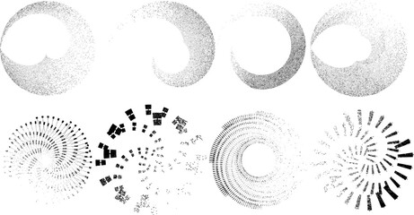 Grunge lines in Circle Form . Spiral Vector Illustration .Textured round Logo . Design element . Abstract Geometric circular shapes .Rotating grunge radial line. Concentric circles