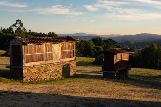 Traditional architecture, granaries at sunset