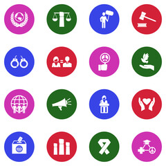 Civil Rights Icons. White Flat Design In Circle. Vector Illustration.
