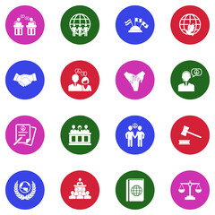 Fototapeta premium Diplomacy Icons. White Flat Design In Circle. Vector Illustration.