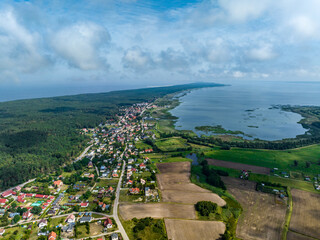 Baltic Sea and Bay of Gdańsk Aerial View. Mierzeja Wislana Landscape Park. Baltic Sea, Katy Rybackie. Poland. Europe.  - obrazy, fototapety, plakaty