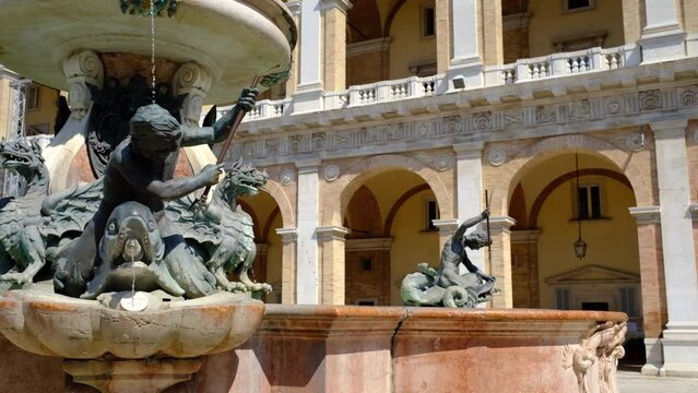 Loreto, the main fountain (Fontana Maggiore) in Piazza della Madonna. Marche region, Italy.