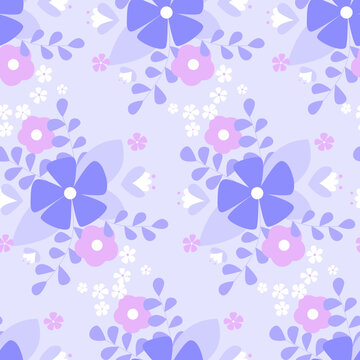 Seamless Flower Pattern. Flat Botanical Ornament In The Purple Color Palette.