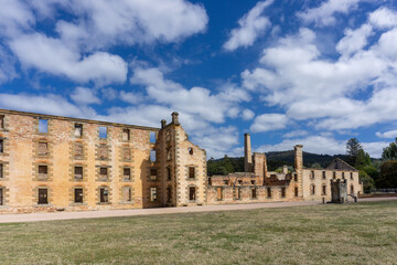 The penitentiary at Port Arthur with a blue sky and white clouds