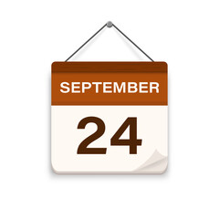 September 24, Calendar icon with shadow. Day, month. Meeting appointment time. Event schedule date. Flat vector illustration.	
