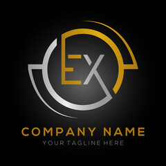 Obraz premium letter EX Logo Design Vector Template. Initial Gold And Silver Letter Design EX Vector Illustration With Black Background.