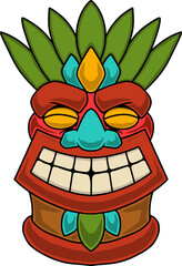Illustration of tiki idol. Design element for poster, card, banner, emblem, sign. Vector illustration