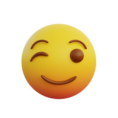 3d illustration emoticon smiling expression while blinking flirtatious