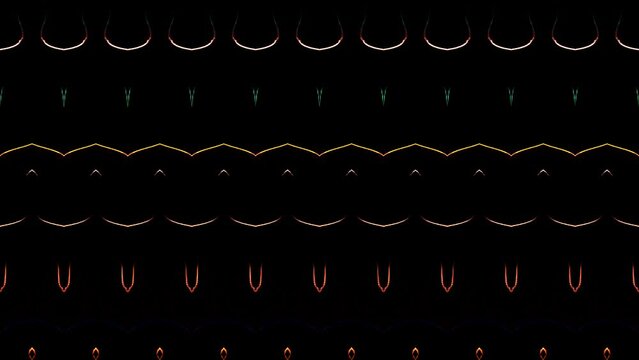 3D Abstract shining bright lines set flickering light waves, colorful, black background