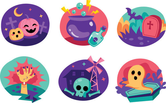 Halloween Collection Set Vector Illustration. Pumpkin, Ghost, Spooky