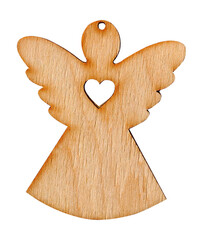 wooden Christmas figure of an angel png isolated on white background