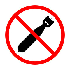No bomb sign. Air bomb is forbidden. Prohibited sign of air bomb. Red prohibition sign. Vector illustration