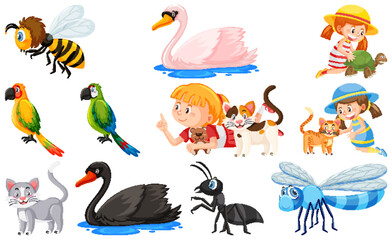 Set of various wild animals in cartoon style