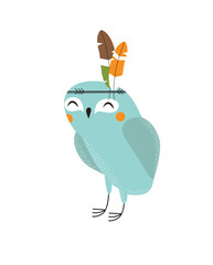 Cute owl. Blue Owl smiling
