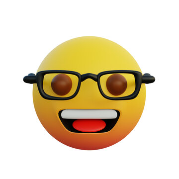 3d illustration laughing face emoticon wearing clear glasses