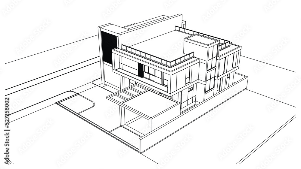 Poster wireframe of house. wireframe perspective. 3d wireframe building.