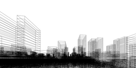 Fototapeta premium Wireframe perspective background. Building wireframe. Wireframe city background.