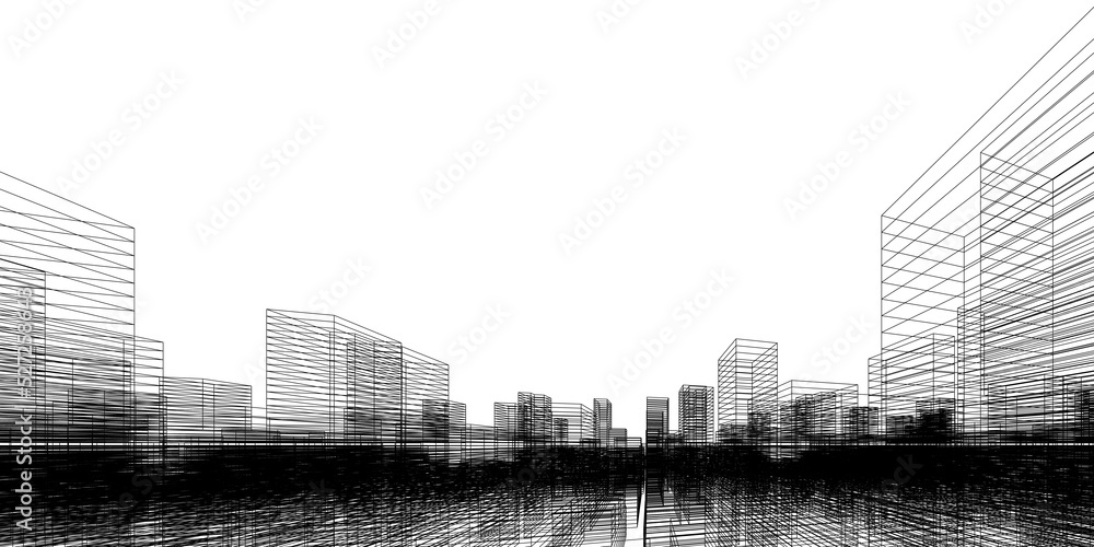 Poster wireframe perspective background. building wireframe. wireframe city background.
