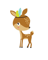 Cute  fawn. Funny cartoon little deer. Forest animal. Cartoon character.