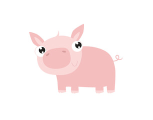 Cute vector pig. Funny cartoon pig. Farm animal. Cartoon character.