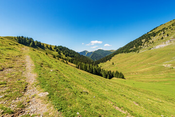 Landscape of the Carnic Alps near the Osternig or Oisternig Mountain Peak, Italy-Austria Border. Ugovizza, Malborghetto-Valbruna municipality, Friuli-Venezia Giulia, Udine province, Italy, Europe.