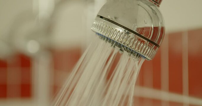 Shower Head Close Up, Turning on and off. Sports Changing Room 