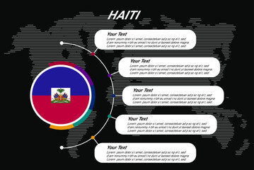 Haiti circle infographic with information text spaces, black background with world map, info template