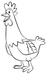 Hen. Element for coloring page. Cartoon style.