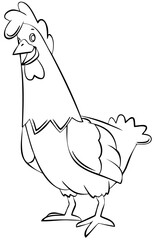 Hen. Element for coloring page. Cartoon style.