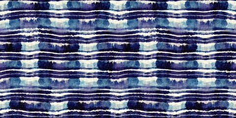 Summer indigo bandana dyed motif seamless border pattern. Fashion blur bleed endless trim ribbon edge for beach wear. Masculine shirt tie dye effect. Repeat woven textile banner.