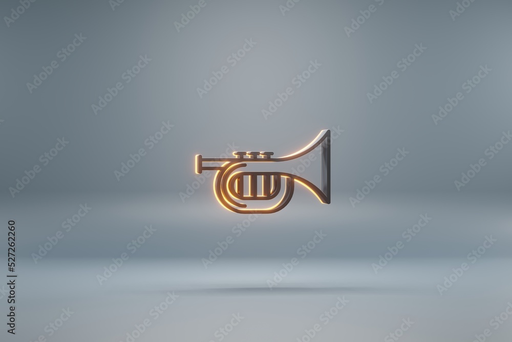 Poster beautiful black inclined saxofon with yellow light symbol icons on a blue background. 3d rendering i