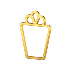 Minimalist shiny festive gift box with bow luxury metallic gloss decorative design isometric vector