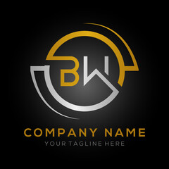 letter BW Logo Design Vector Template. Initial Gold And Silver Letter Design BW Vector Illustration With Black Background.