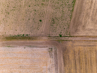 Drone image of parched fields after summer hea
