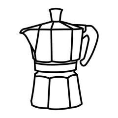 Moka pot coffee maker. Hand drawn line style illustration.