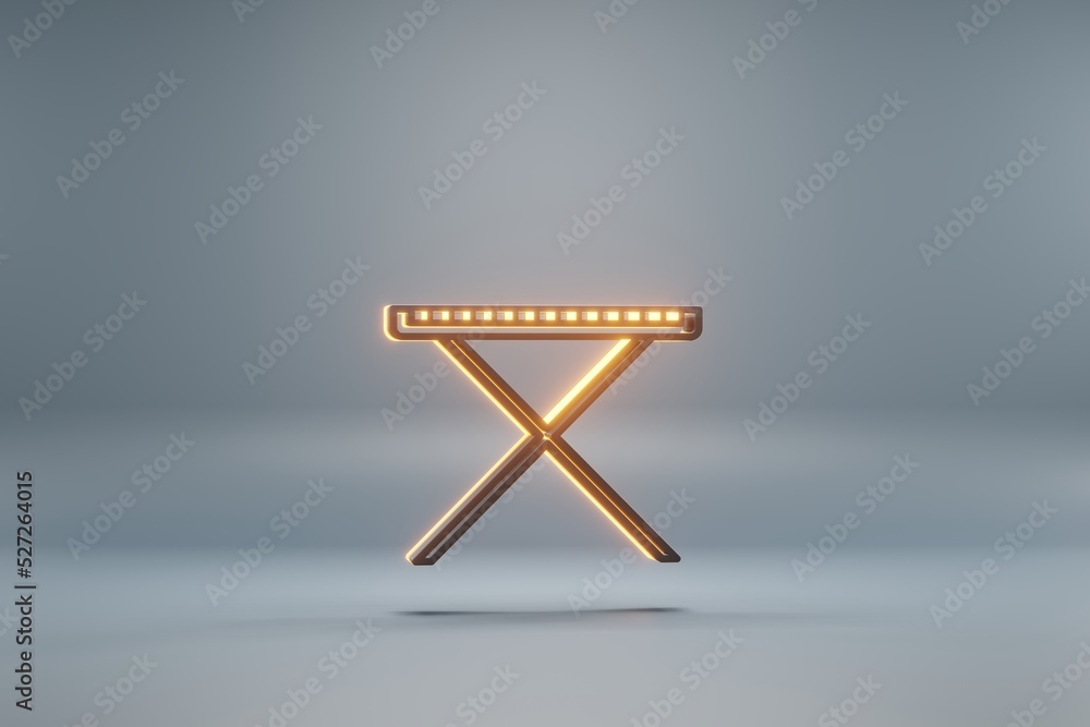 Poster Beautiful black Synthesizer with Support with yellow light  symbol icons on a blue  background. 3d rendering illustration. Background pattern for design.
