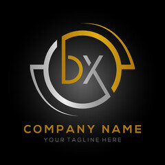 letter DX Logo Design Vector Template. Initial Gold And Silver Letter Design DX Vector Illustration With Black Background.