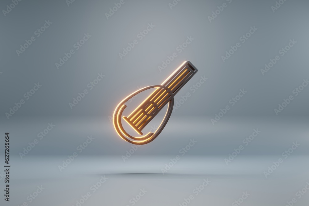 Aufkleber beautiful black inclined mandolin with yellow light symbol icons on a blue background. 3d rendering 