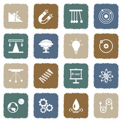 Physics Science Icons. Grunge Color Flat Design. Vector Illustration.